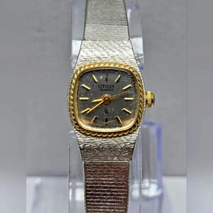 Vintage Citizen Quartz Womens Two Tone Cushion Watch 1100 106989 New Battery